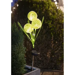Décoration solaire Fleur 3 boules- Hauteur 79cm- 30 LED blanc chaud (10 par boule)- 2 lumens- Eclairage extérieur Jardin