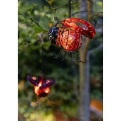 Décoration solaire Coccinelle- Hauteur avec la suspension 20cm- 2 Lumens- Eclairage extérieur Jardin