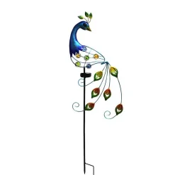 Décoration solaire Paon lumineux- Hauteur 90cm- 6 MicroLED blanche- 3 lumens- Eclairage extérieur Jardin