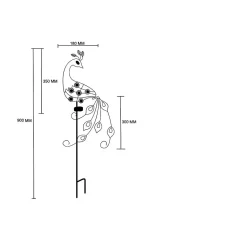 Décoration solaire Paon lumineux- Hauteur 90cm- 6 MicroLED blanche- 3 lumens- Eclairage extérieur Jardin