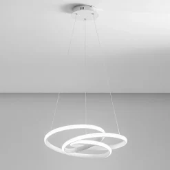 Diva - Suspension LED dimmable 80W - en aluminium blanc satiné, lumière chaude 3000K, anneaux entrelacés d.85cm