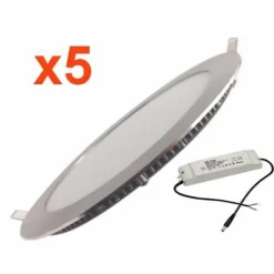 Downlight Dalle LED Extra Plate Ronde ALU 18W (Pack de 5) - Blanc Froid 6000K - 8000K - SILAMP