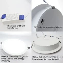 Downlight LED encastrable 40W IP44 3 teintes sélectionnables 135 lmW découpe 200 220mm avec driver Lifud