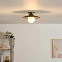 Eclairage moderne en bois de noyer et verre blanc - Thalan