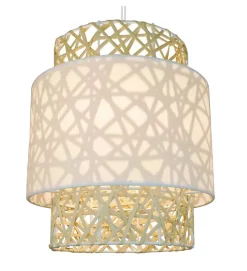 Eclairage plafond design Quito 160cm réglable rotin et tissu blanc compatible LED