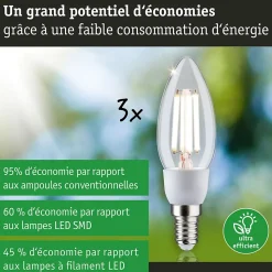 Eco-Line Filament 230 V Bougie LED E14 3x525lm 3x2,5W 3000K Clair