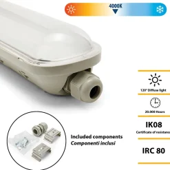 ECOPOWER: Plafonnier LED étanche, 120cm, 5200lm, extensible