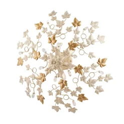 Edera Plafonnier en fer laqué ivoire décor or antique et strass cristal 6 lumières H.22 d.80 BL50-PL6-AV