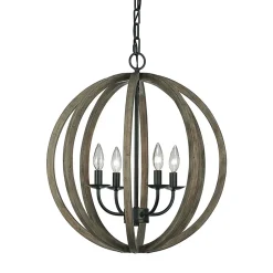 Elstead Allier - Pendentif de plafond cage sphérique 4 lumières bois foncé, fer antique, E14