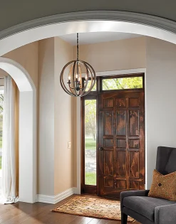 Elstead Allier - Pendentif de plafond cage sphérique 4 lumières bois foncé, fer antique, E14