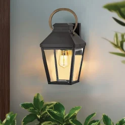 Elstead Hinkley Dawson Lanterne murale d'extérieur traditionnelle noire, accent bronze bruni IP44 1x E27