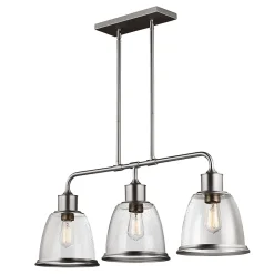 Elstead Hobson - Luminaire suspendu à 3 ampoules au plafond pour îlot, nickel satiné, E27