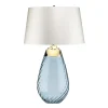 Elstead Lena Grande lampe de table bleue à 2 lumières avec abat-jour blanc cassé, verre teinté bleu, abat-jour blanc cassé, E27