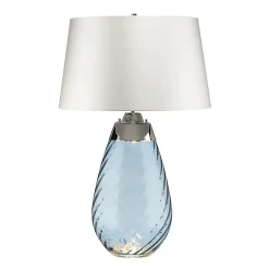 Elstead Lena Grande lampe de table bleue à 2 lumières avec abat-jour blanc cassé, verre teinté bleu, abat-jour blanc cassé, E27