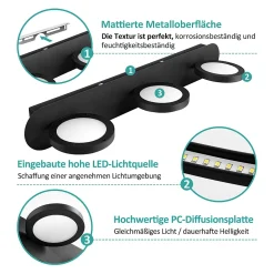 EMKE Applique murale de salle de bain à LED, 50 cm, 15 W, 3 lumières, noir