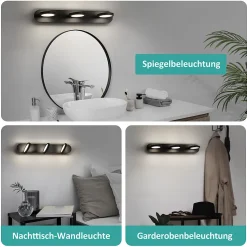 EMKE Applique murale de salle de bain à LED, 50 cm, 15 W, 3 lumières, noir