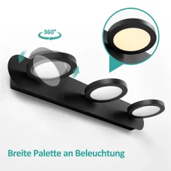 EMKE Applique murale de salle de bain à LED, 50 cm, 15 W, 3 lumières, noir