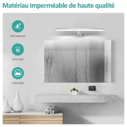 EMKE Applique murale LED pour salle de bain, 40 x 15 cm, 6000 K, blanc, 3 méthodes d'installation