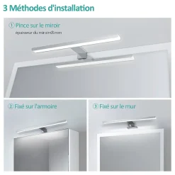 EMKE Applique murale LED pour salle de bain, 40 x 15 cm, 6000 K, blanc, 3 méthodes d'installation