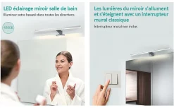 EMKE Applique murale LED pour salle de bain, 40 x 15 cm, 4200 K, blanc 3 méthodes d'installation