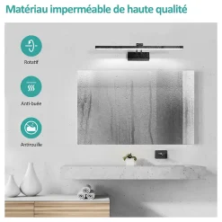 EMKE Applique murale LED pour salle de bain, 40 x 20 cm, 6500 K, noir