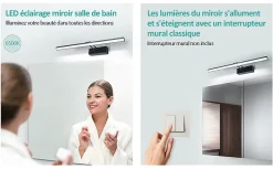 EMKE Applique murale LED pour salle de bain, 40 x 20 cm, 6500 K, noir