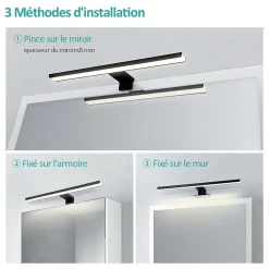 EMKE Applique murale LED pour salle de bain, 40 x 15 cm, 4200 K, noir, 3 méthodes d'installation