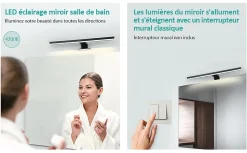 EMKE Applique murale LED pour salle de bain, 40 x 15 cm, 4200 K, noir, 3 méthodes d'installation