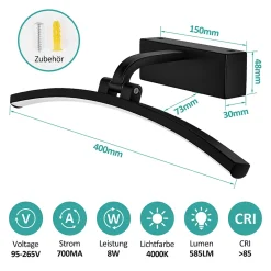 EMKE Applique murale LED pour salle de bain, 40 x 4,8 cm, 4000 K, facile à installer, noir