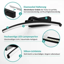 EMKE Applique murale LED pour salle de bain, 40 x 4,8 cm, 4000 K, facile à installer, noir