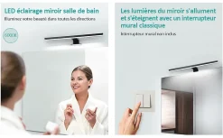 EMKE Applique murale LED pour salle de bain, 40 x 15 cm, 6000 K, noir, 3 méthodes d'installation