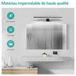EMKE Applique murale LED pour salle de bain, 40 x 15 cm, 6000 K, noir, 3 méthodes d'installation