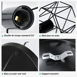 EMKE Lampe à suspension vintage à 3 ampoules, Plafonnier rétro avec abat-jour en métal, douilles noires E27