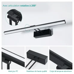 EMKE Lampe miroir LED pour salle de bain, 40 x 20 cm, rotation, éclairage armoire de salle de bain, 4200K, noir