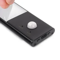 Emuca Luminaire LED Kaus Black rechargeable par USB avec détecteur de mouvement, 400mm, Peint en noir