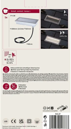 Encastré de sol LED Brick Détecteur de mouvement crépusculaire (IR) IP67 200x100mm 3000K 1,6W 50lm 230V Alu Gris Métal Acier inoxy