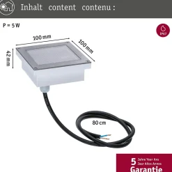 Encastré de sol LED Brick Détecteur de mouvement crépusculaire (IR) IP67 100x100mm 3000K 0,8W 25lm 230V Alu Gris Métal Acier inoxy