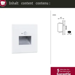 Encastré mural LED Edge Quadro carré 80x80mm 1,2W 25lm 230V 2700K Blanc dépoli