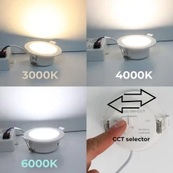 Ensemble de 10 spots LED encastrés ronds, 5W, indice de protection IP44, température de couleur réglable, blanc.