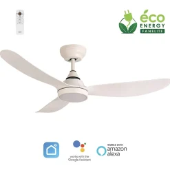 Fanelite - Brasseur d'air 107 cm blanc BAABA - Moteur DC 21W - LED 20W dimmable 3 couleurs - Télécommande - Wifi &Contrôles vocaux