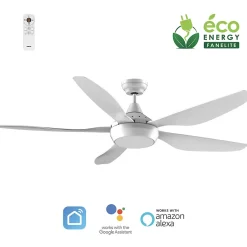 Fanelite - Ventilateur de plafond 137 cm blanc ABACO - Moteur DC 35W - LED 20W dimmable 3 couleurs - Wifi & Contrôles vocaux