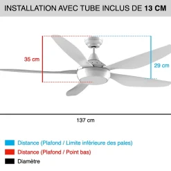 Fanelite - Ventilateur de plafond 137 cm blanc ABACO - Moteur DC 35W - LED 20W dimmable 3 couleurs - Wifi & Contrôles vocaux