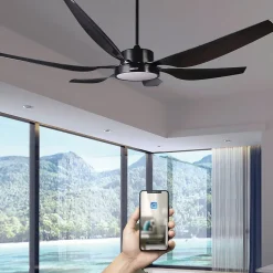 Fanelite - Ventilateur de plafond 168 cm noir MAKATEA - Moteur DC 55W - LED 22W 3 couleurs - Silence + PURIFICATEUR D'AIR INCLUS