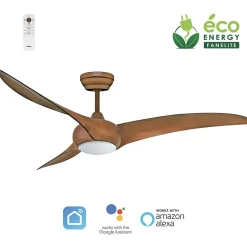 Fanelite - Ventilateur de plafond 132 cm imitation bois MAFATE - Moteur DC 38W - LED 20W dimmable 3 couleurs - Wifi - Silencieux
