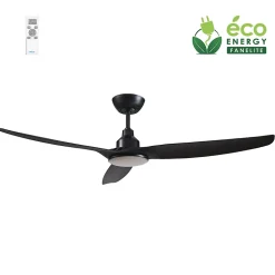 Fanelite - Ventilateur de plafond 132 cm noir FANDC52LN-BK - Moteur DC 18W - LED 20W dimmable 3 couleurs - 3 pales - Silencieux