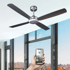 Fanelite - Ventilateur de plafond 132 cm gris QALITO - Moteur DC 30W - LED 20W dimmable 3 couleurs + RGB - Wifi - Silencieux