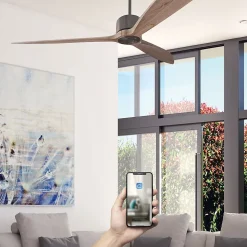 Fanelite - Ventilateur de plafond 164 cm gris et bois NEBA - Moteur DC 38W - Télécommande - Wifi - Très silencieux
