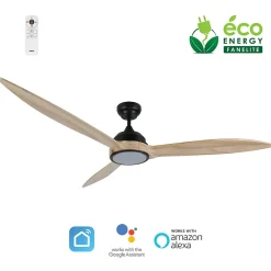 Fanelite - Ventilateur de plafond 164 cm noir et bois MOOREA - Moteur DC 35W - Lumière LED 20W dimmable 3 couleurs - Wifi