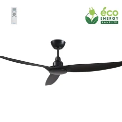 Fanelite - Ventilateur de plafond 132 cm noir FANDC52N-BK - Moteur DC 18W - 3 pales - Télécommande - Silencieux