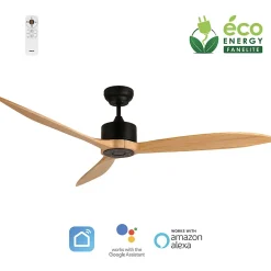 Fanelite - Ventilateur de plafond 164 cm noir et bois LIFOU - Moteur DC 35W - Télécommande - Wifi - Très silencieux